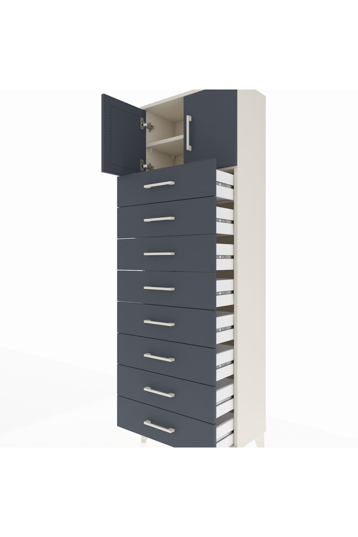 Arges Dolap 2 Raflı 8 Çekmeceli 2 Kapaklı 60x30x182 - S23M001V2A