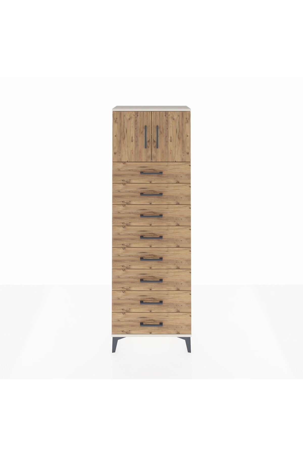 Arges Dolap 2 Raflı 8 Çekmeceli 2 Kapaklı 60x30x182 - S23M001V3A