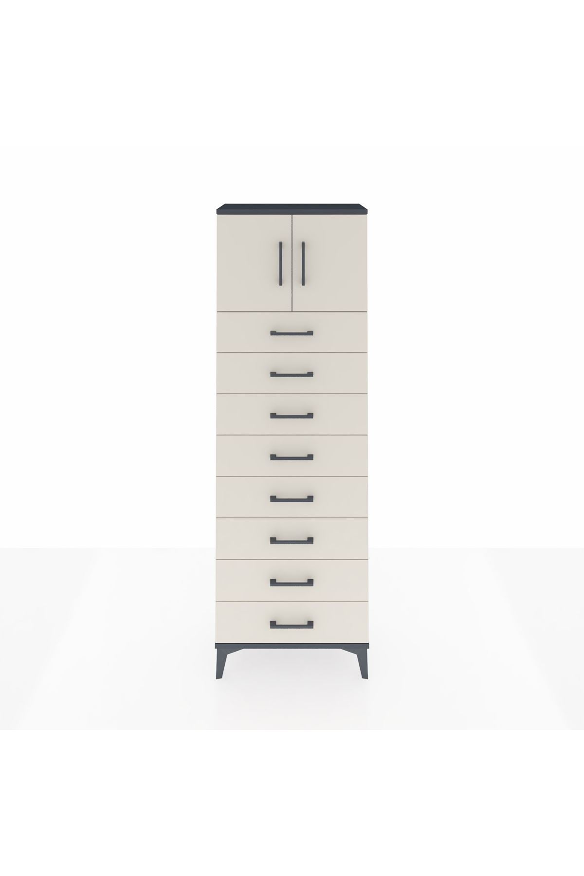 Arges Dolap 2 Raflı 8 Çekmeceli 2 Kapaklı 60x30x182 - S23M001V4A