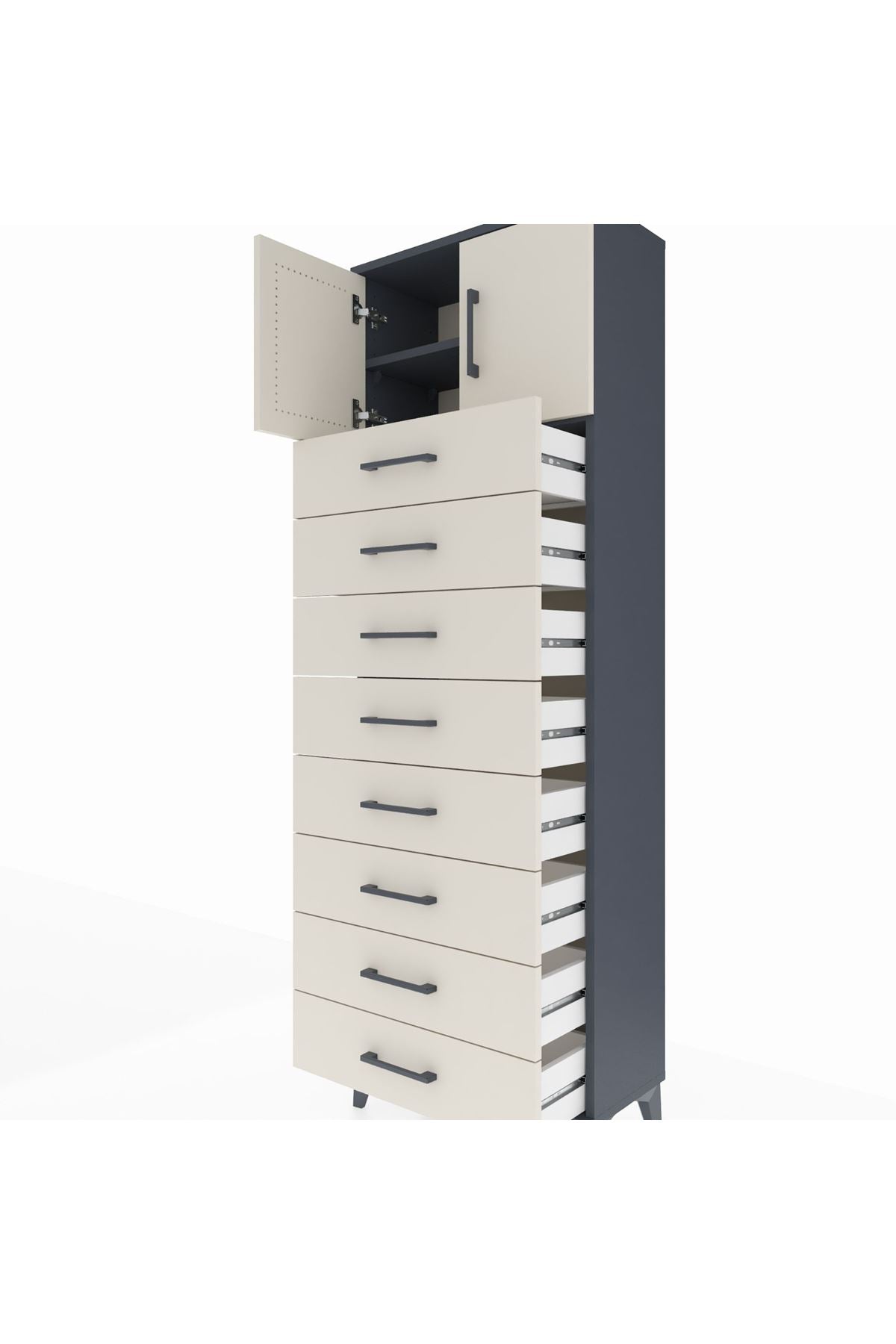 Arges Dolap 2 Raflı 8 Çekmeceli 2 Kapaklı 60x30x182 - S23M001V4A