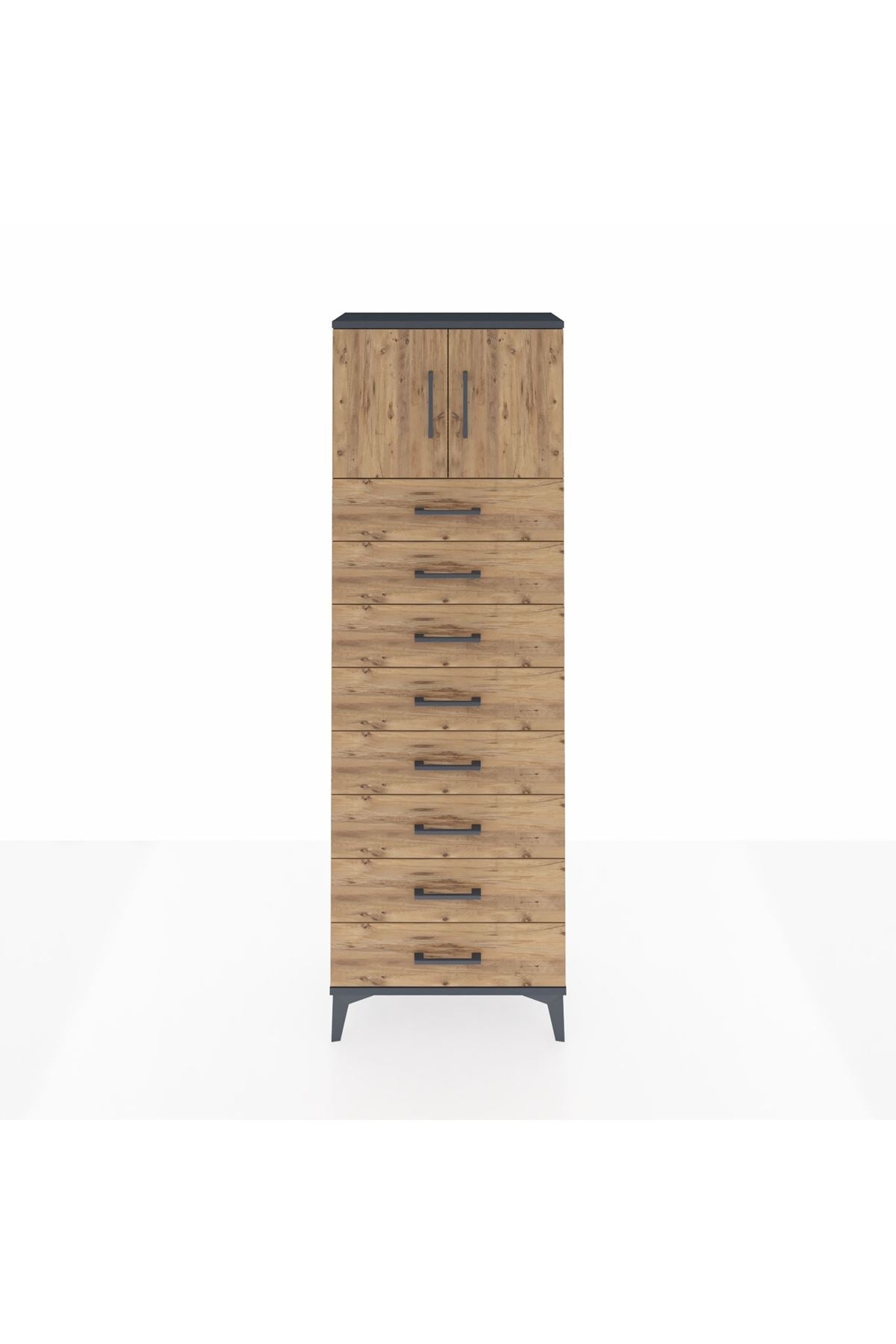 Arges Dolap 2 Raflı 8 Çekmeceli 2 Kapaklı 60x30x182 - S23M001V6A
