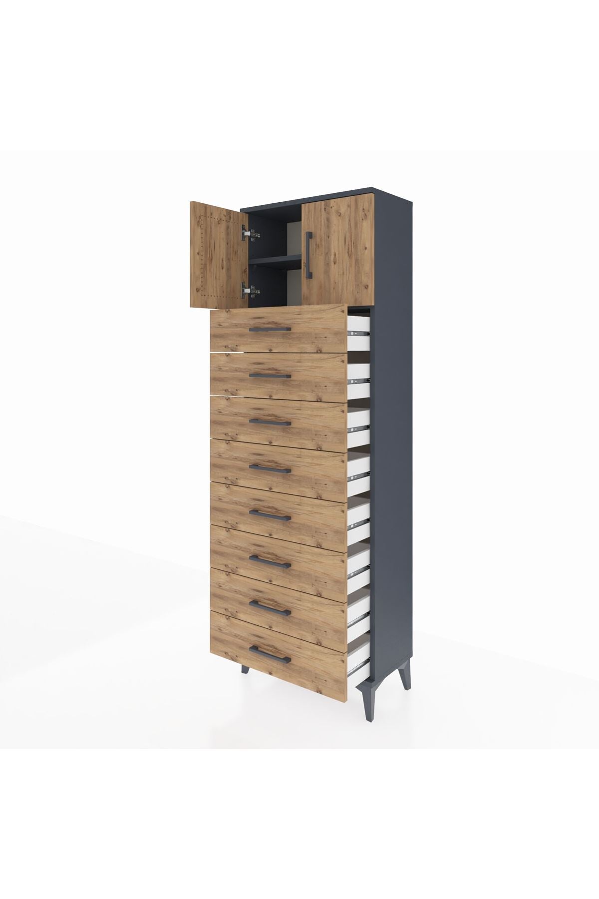 Arges Dolap 2 Raflı 8 Çekmeceli 2 Kapaklı 60x30x182 - S23M001V6A
