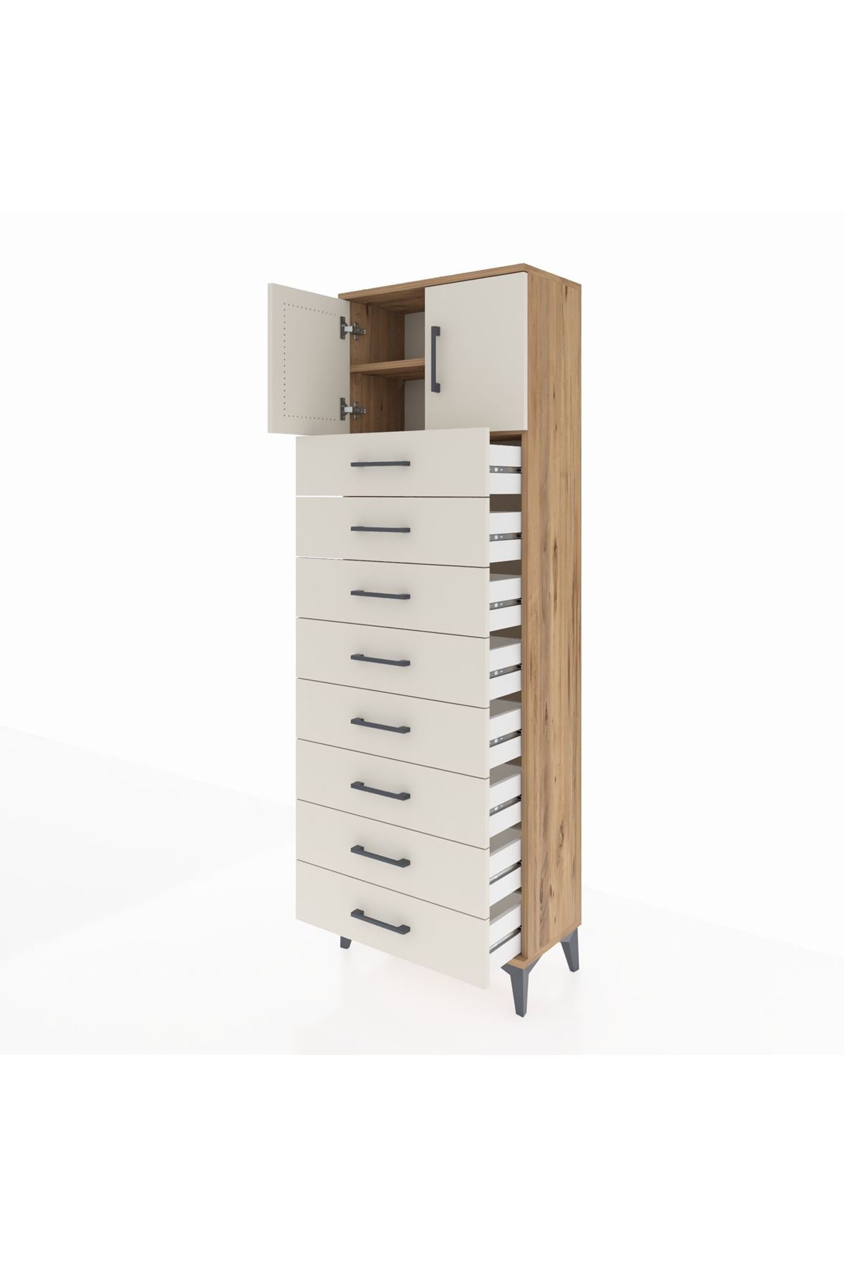 Arges Dolap 2 Raflı 8 Çekmeceli 2 Kapaklı 60x30x182 - S23M001V7A