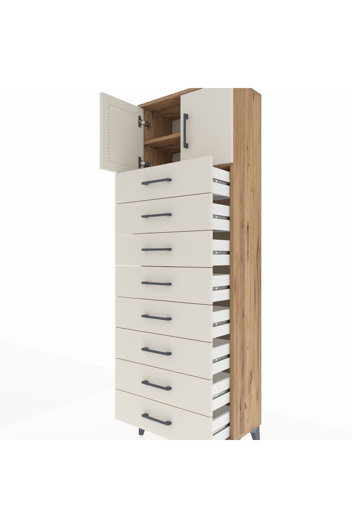 Arges Dolap 2 Raflı 8 Çekmeceli 2 Kapaklı 60x30x182 - S23M001V7A