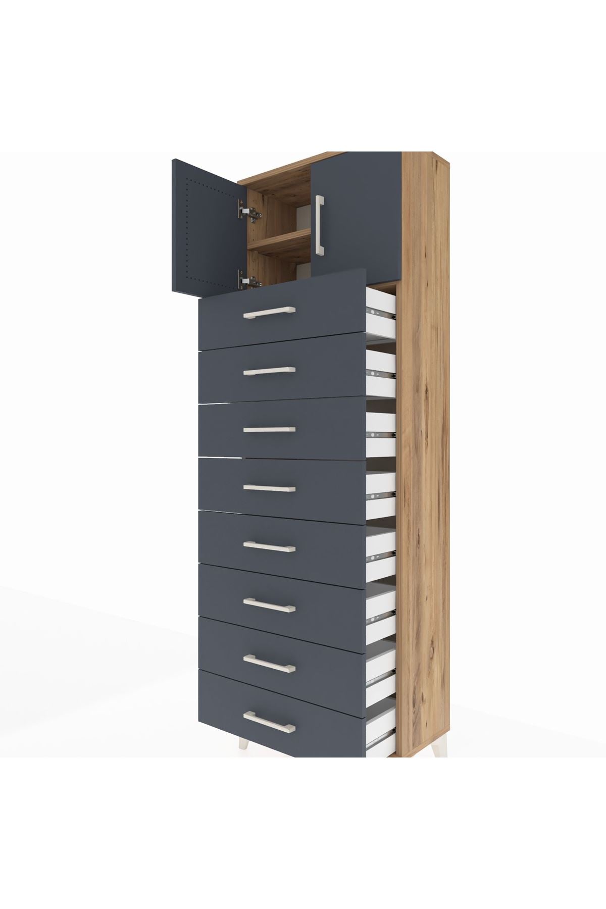 Arges Dolap 2 Raflı 8 Çekmeceli 2 Kapaklı 60x30x182 - S23M001V8A