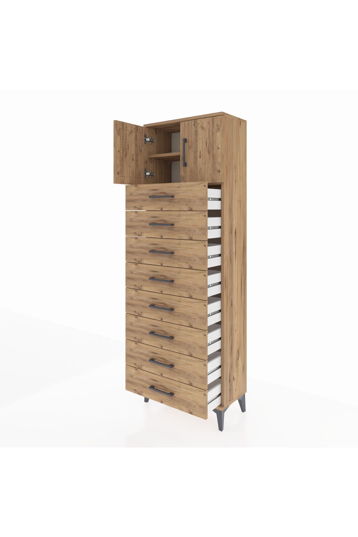 Arges Dolap 2 Raflı 8 Çekmeceli 2 Kapaklı 60x30x182 - S23M001V9A