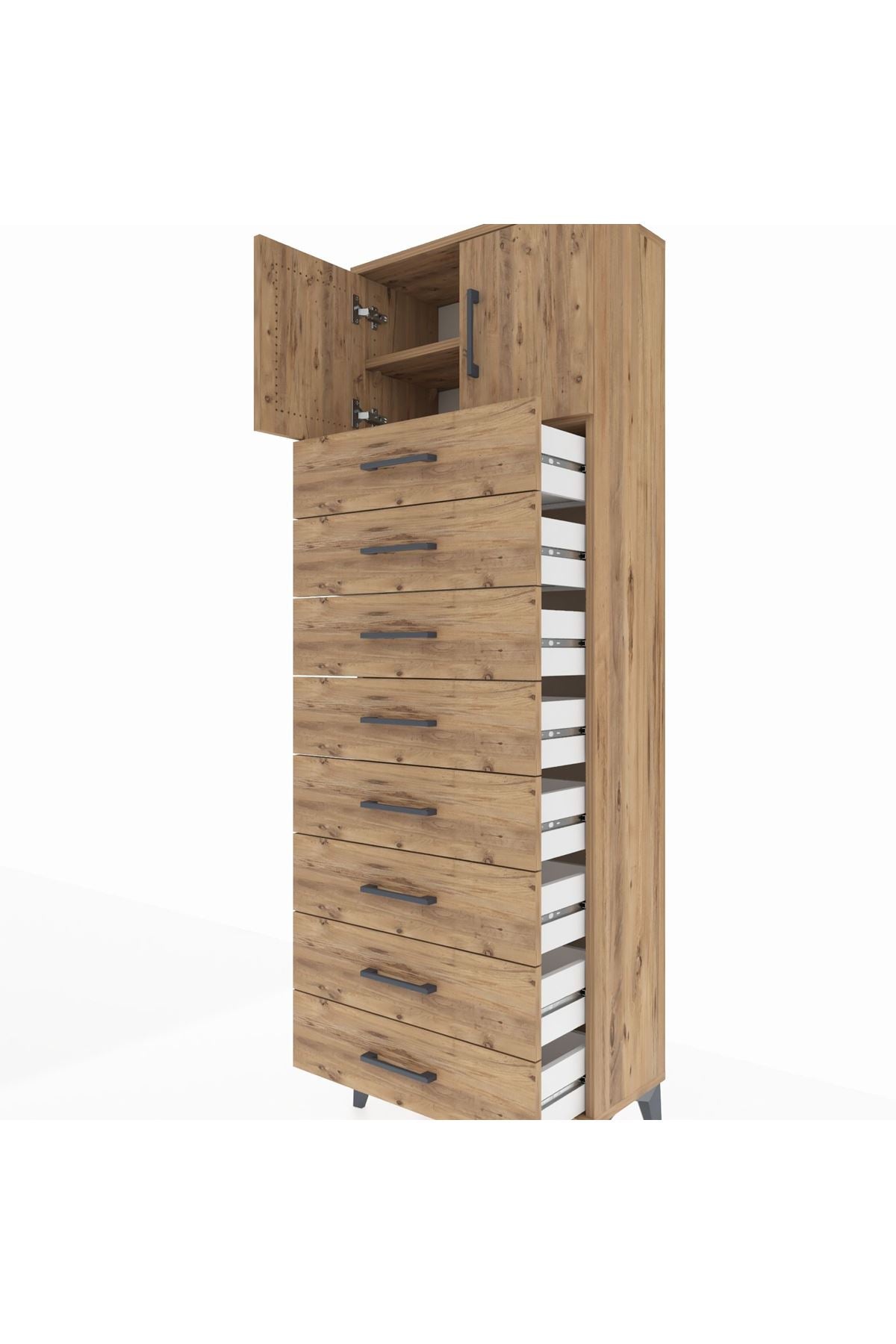 Arges Dolap 2 Raflı 8 Çekmeceli 2 Kapaklı 60x30x182 - S23M001V9A