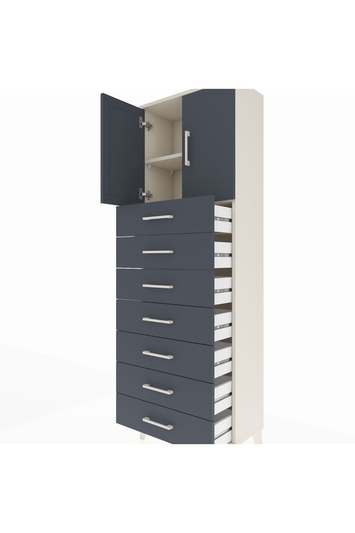 Arges Dolap 2 Raflı 7 Çekmeceli 2 Kapaklı 60x30x182 - S23M002V2A
