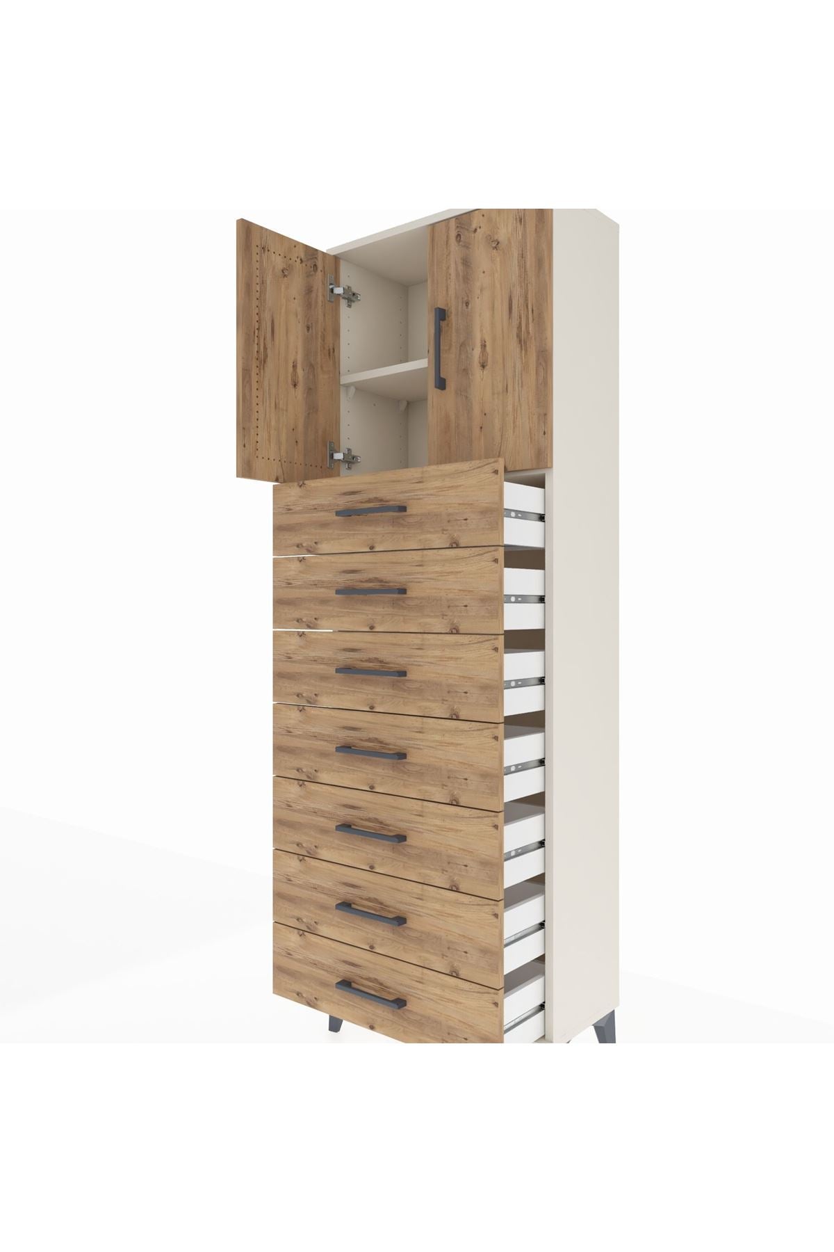 Arges Dolap 2 Raflı 7 Çekmeceli 2 Kapaklı 60x30x182 - S23M002V3A