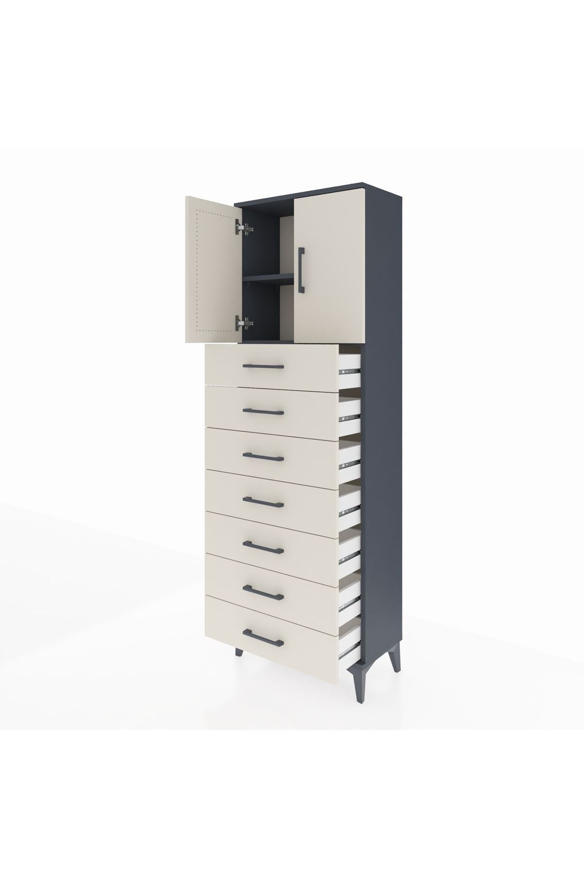 Arges Dolap 2 Raflı 7 Çekmeceli 2 Kapaklı 60x30x182 - S23M002V4A