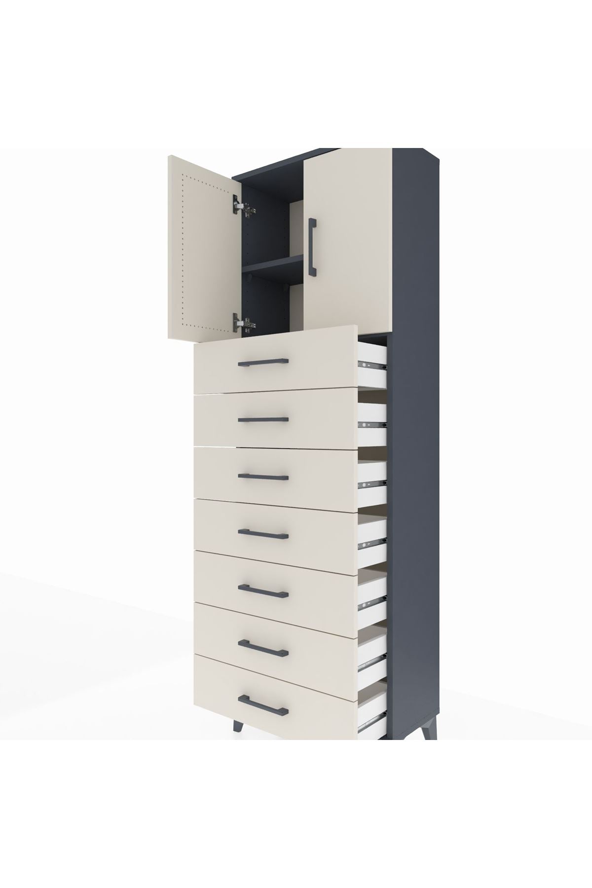 Arges Dolap 2 Raflı 7 Çekmeceli 2 Kapaklı 60x30x182 - S23M002V4A