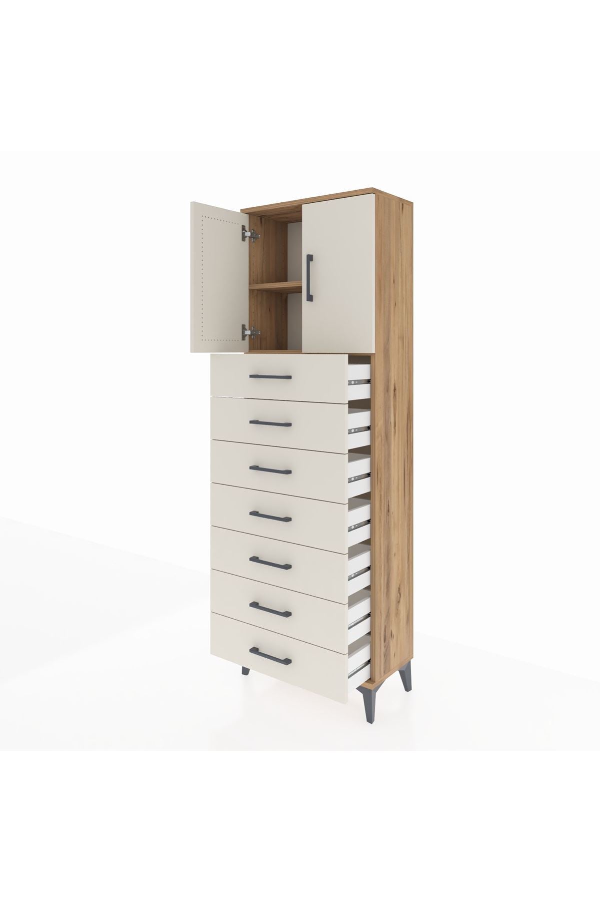Arges Dolap 2 Raflı 7 Çekmeceli 2 Kapaklı 60x30x182 - S23M002V7A