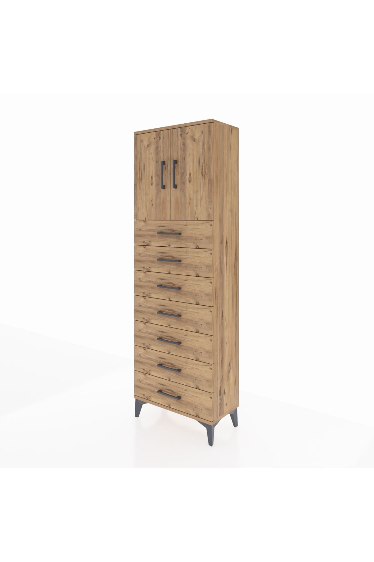 Arges Dolap 2 Raflı 7 Çekmeceli 2 Kapaklı 60x30x182 - S23M002V9A