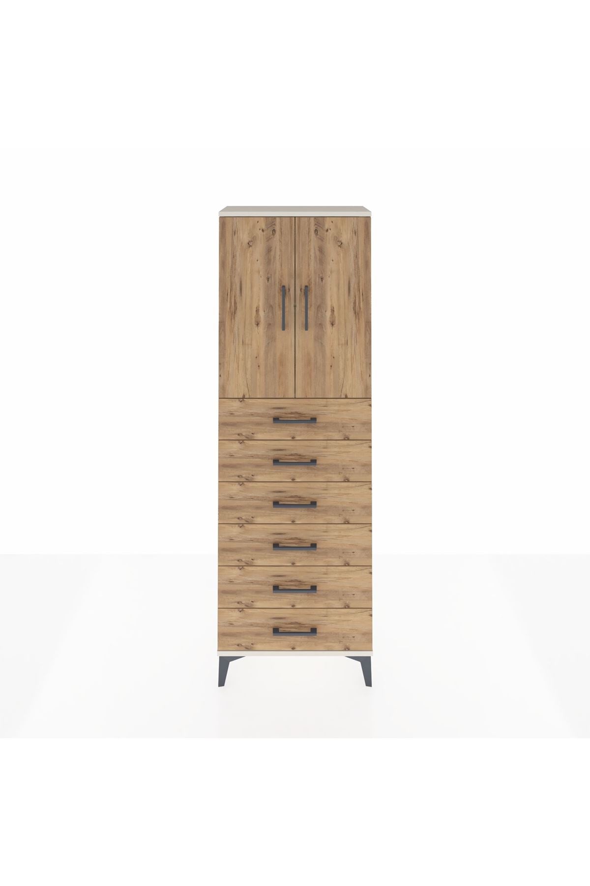 Arges Dolap 2 Raflı 6 Çekmeceli 2 Kapaklı 60x30x182 - S23M003V3A