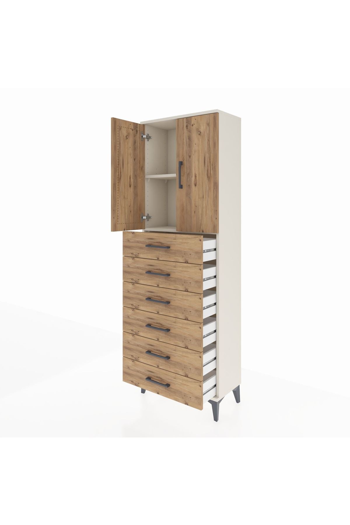 Arges Dolap 2 Raflı 6 Çekmeceli 2 Kapaklı 60x30x182 - S23M003V3A