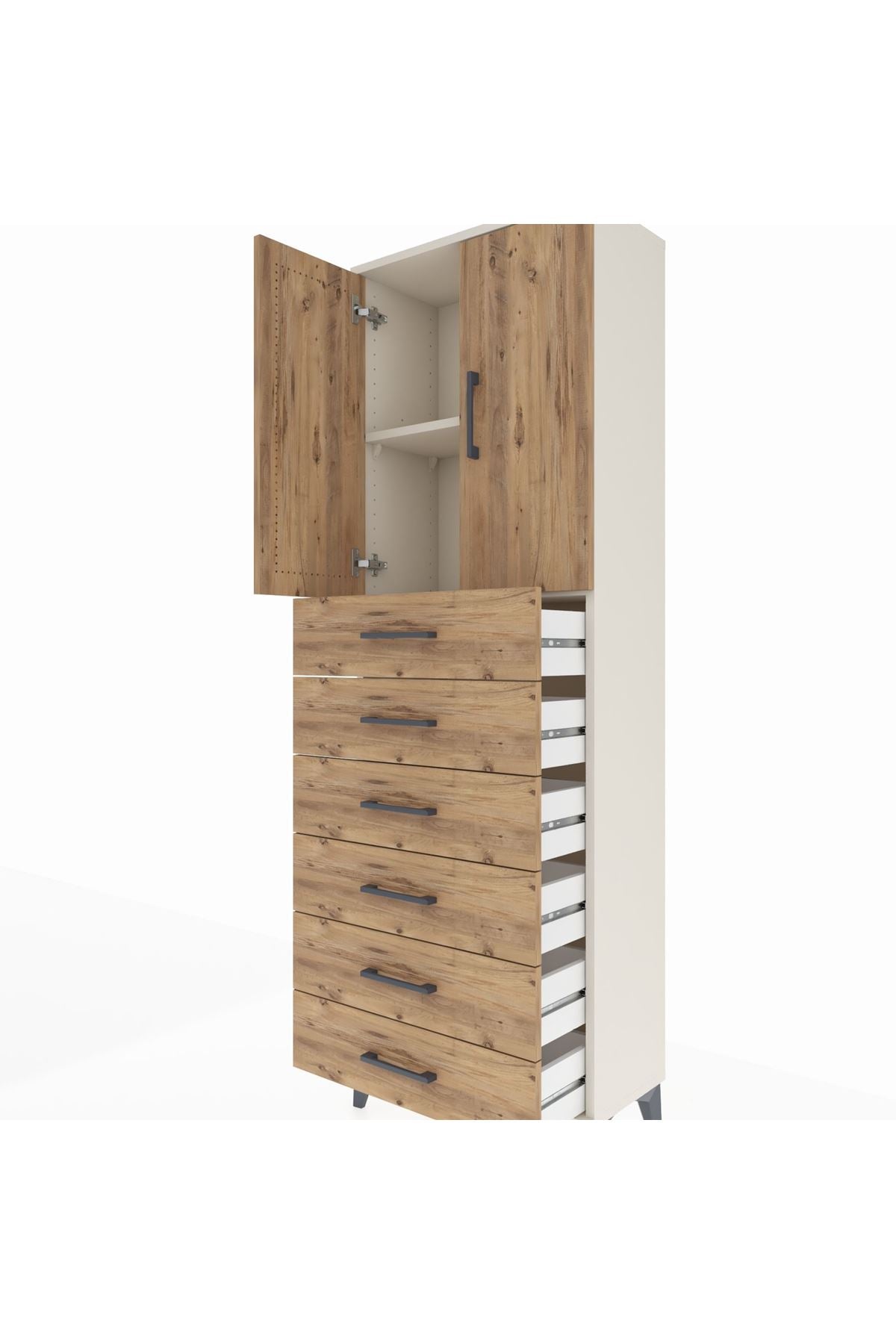 Arges Dolap 2 Raflı 6 Çekmeceli 2 Kapaklı 60x30x182 - S23M003V3A