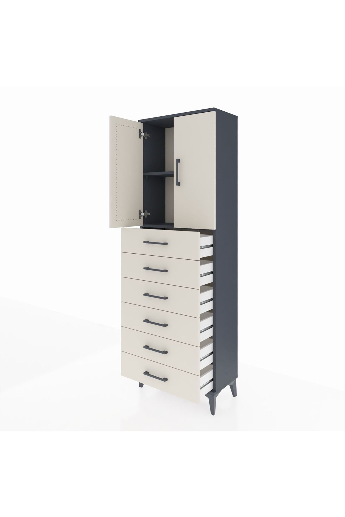 Arges Dolap 2 Raflı 6 Çekmeceli 2 Kapaklı 60x30x182 - S23M003V4A