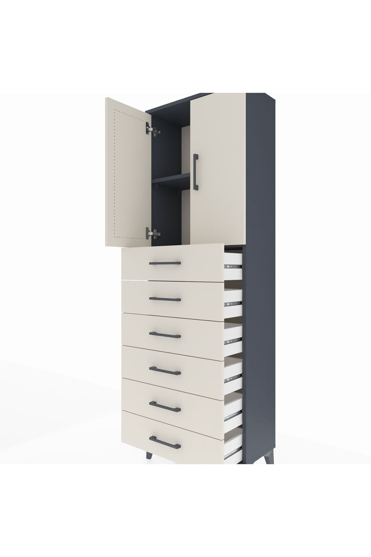 Arges Dolap 2 Raflı 6 Çekmeceli 2 Kapaklı 60x30x182 - S23M003V4A