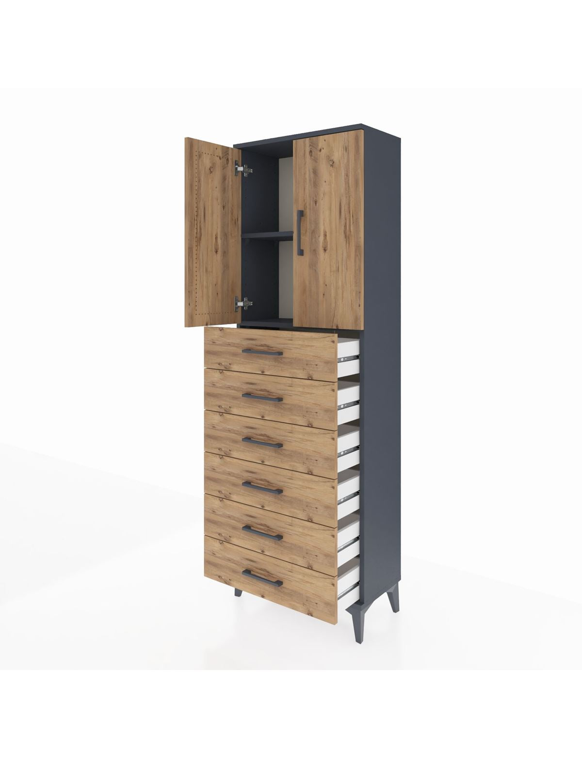 Arges Dolap 2 Raflı 6 Çekmeceli 2 Kapaklı 60x30x182 - S23M003V6A