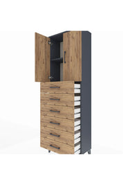 Arges Dolap 2 Raflı 6 Çekmeceli 2 Kapaklı 60x30x182 - S23M003V6A