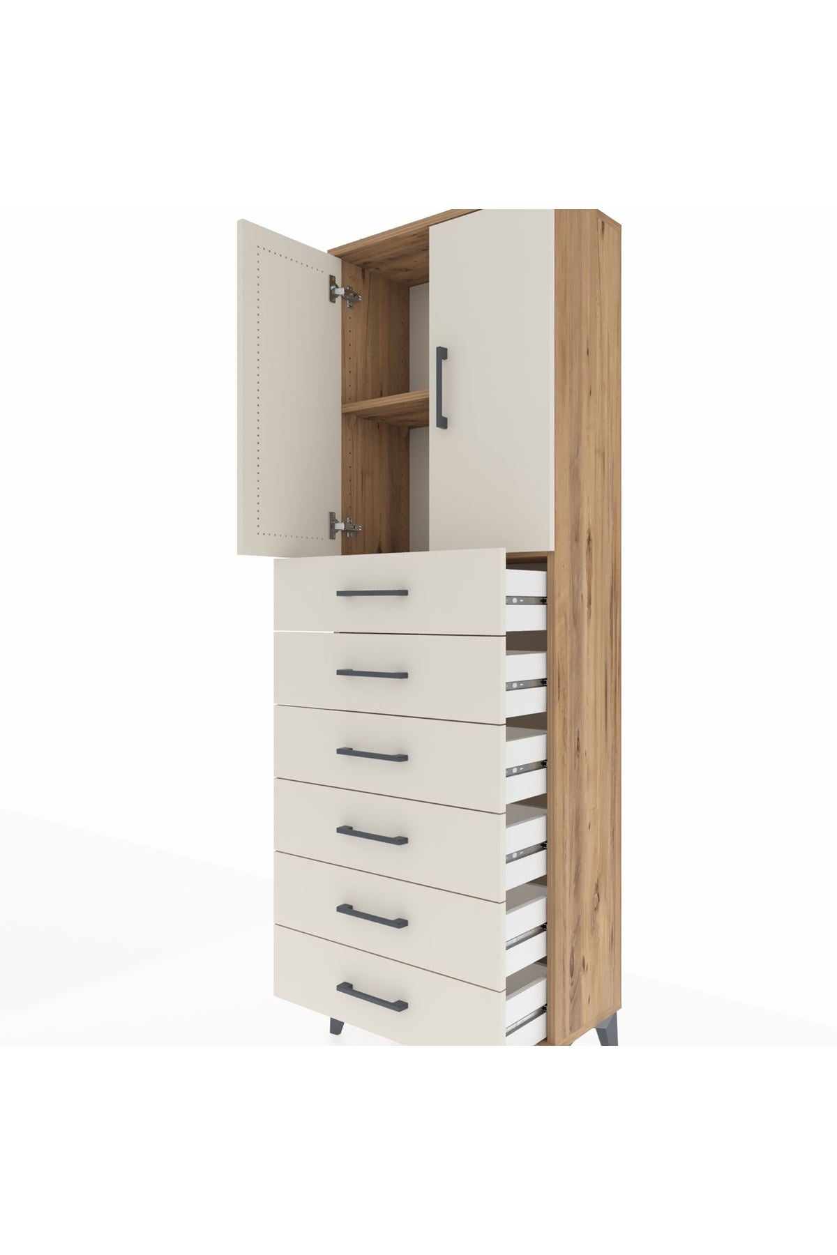 Arges Dolap 2 Raflı 6 Çekmeceli 2 Kapaklı 60x30x182 - S23M003V7A