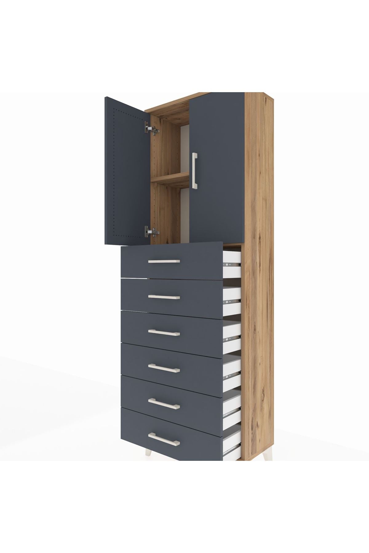 Arges Dolap 2 Raflı 6 Çekmeceli 2 Kapaklı 60x30x182 - S23M003V8A
