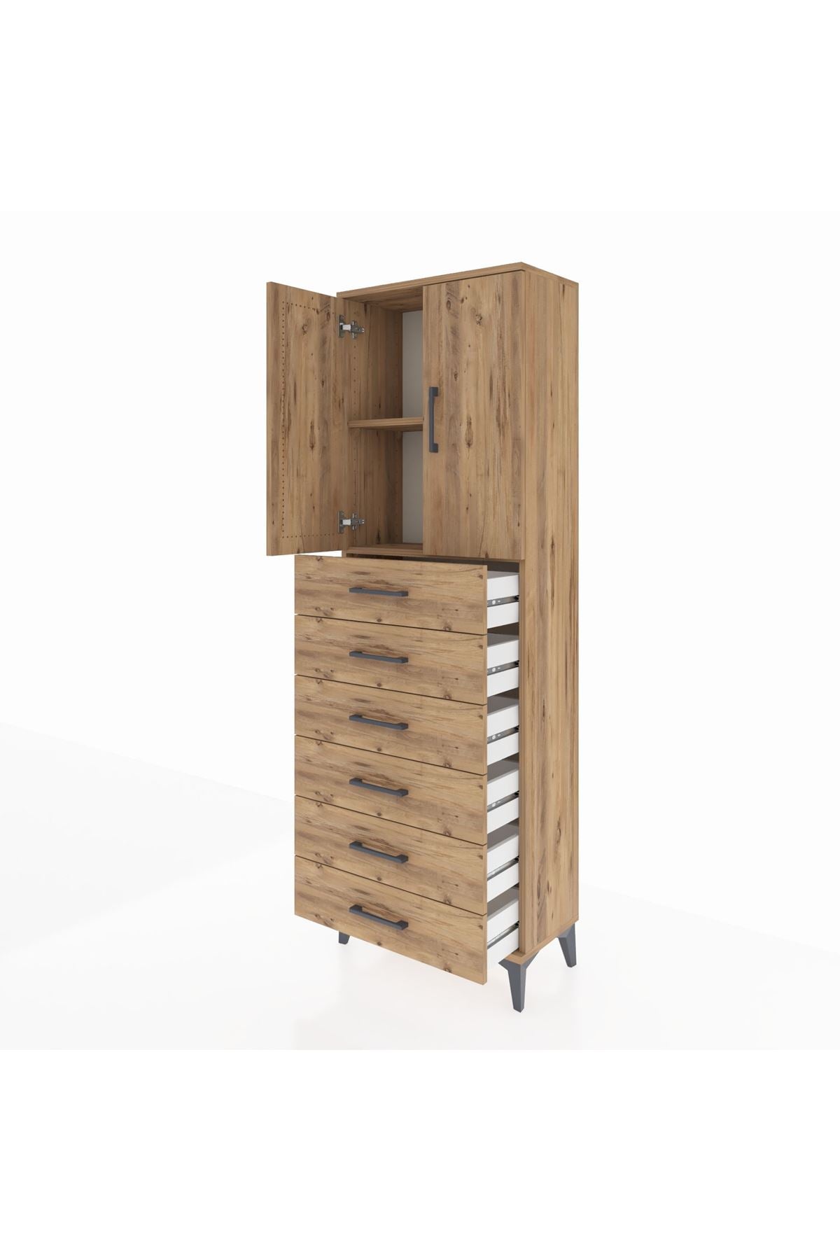 Arges Dolap 2 Raflı 6 Çekmeceli 2 Kapaklı 60x30x182 - S23M003V9A