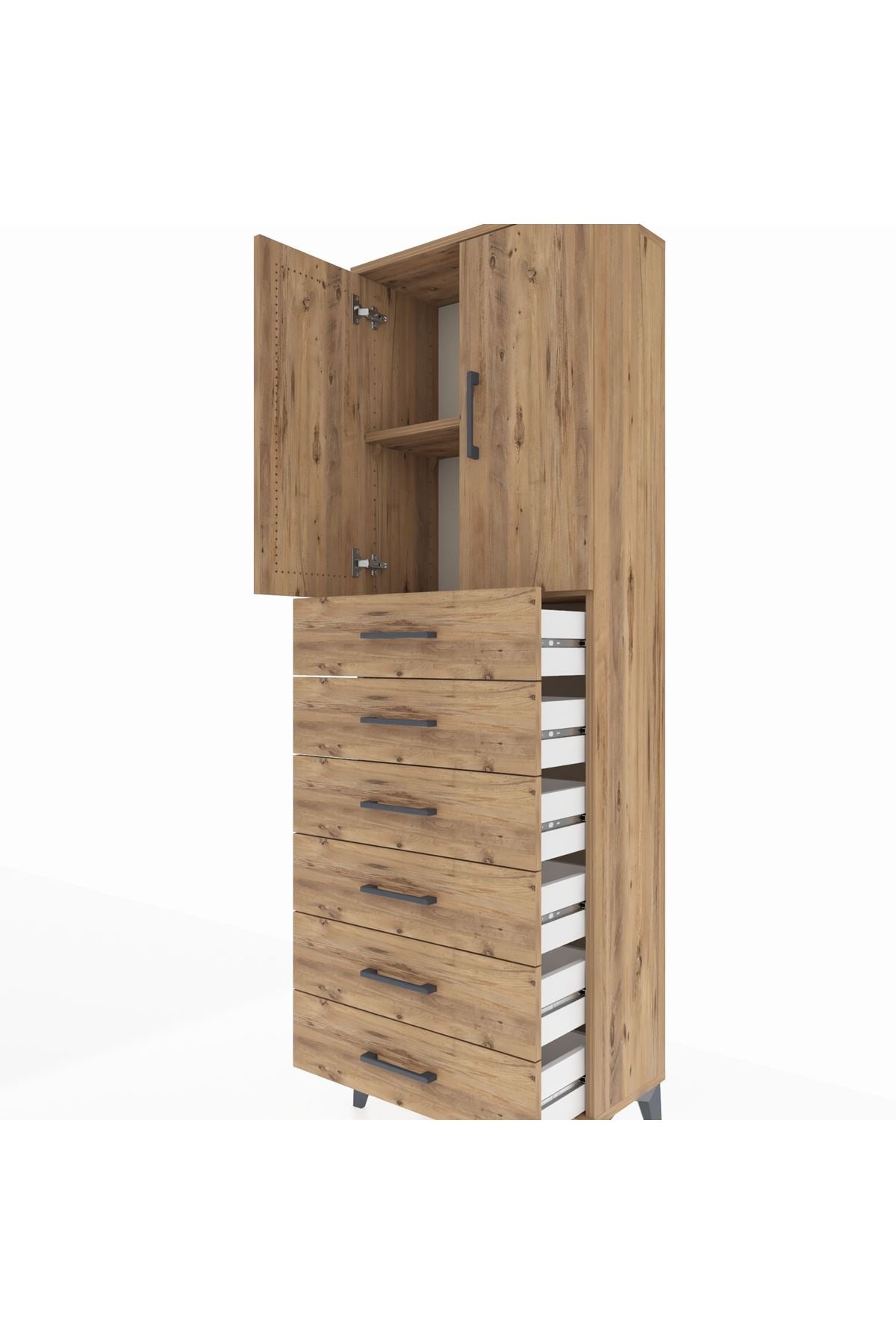 Arges Dolap 2 Raflı 6 Çekmeceli 2 Kapaklı 60x30x182 - S23M003V9A