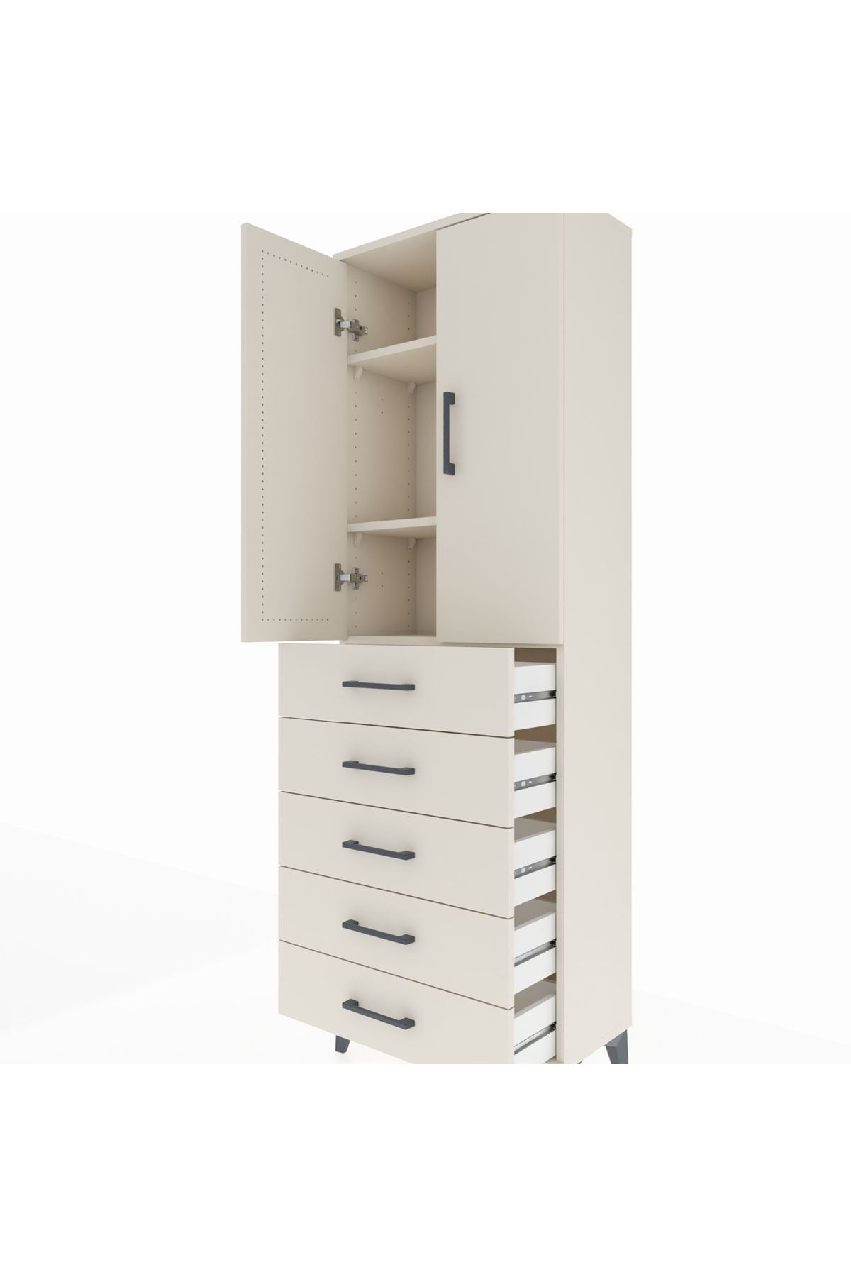 Arges Dolap 3 Raflı 5 Çekmeceli 2 Kapaklı 60x30x182 - S23M004V1A