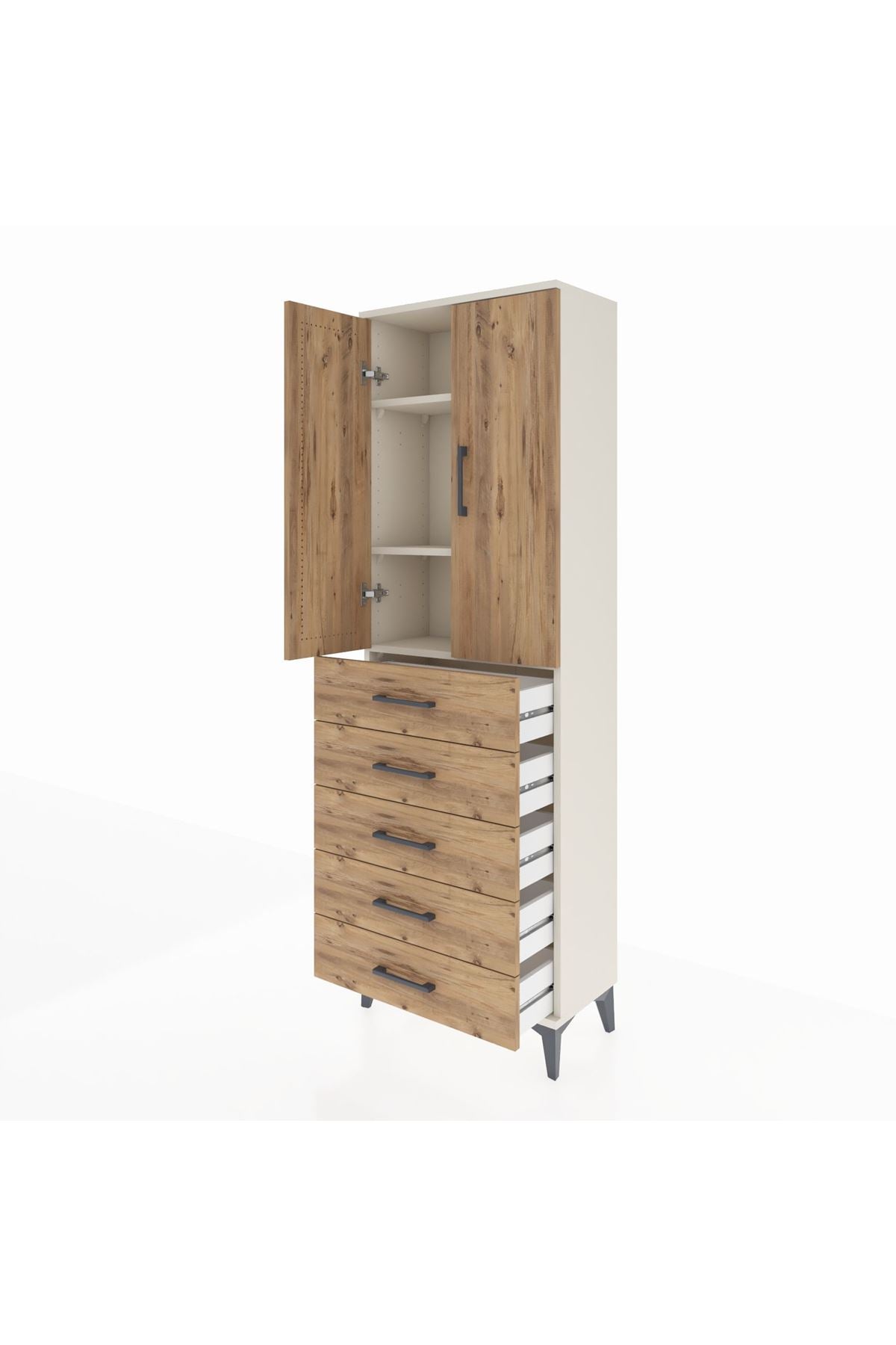Arges Dolap 3 Raflı 5 Çekmeceli 2 Kapaklı 60x30x182 - S23M004V3A
