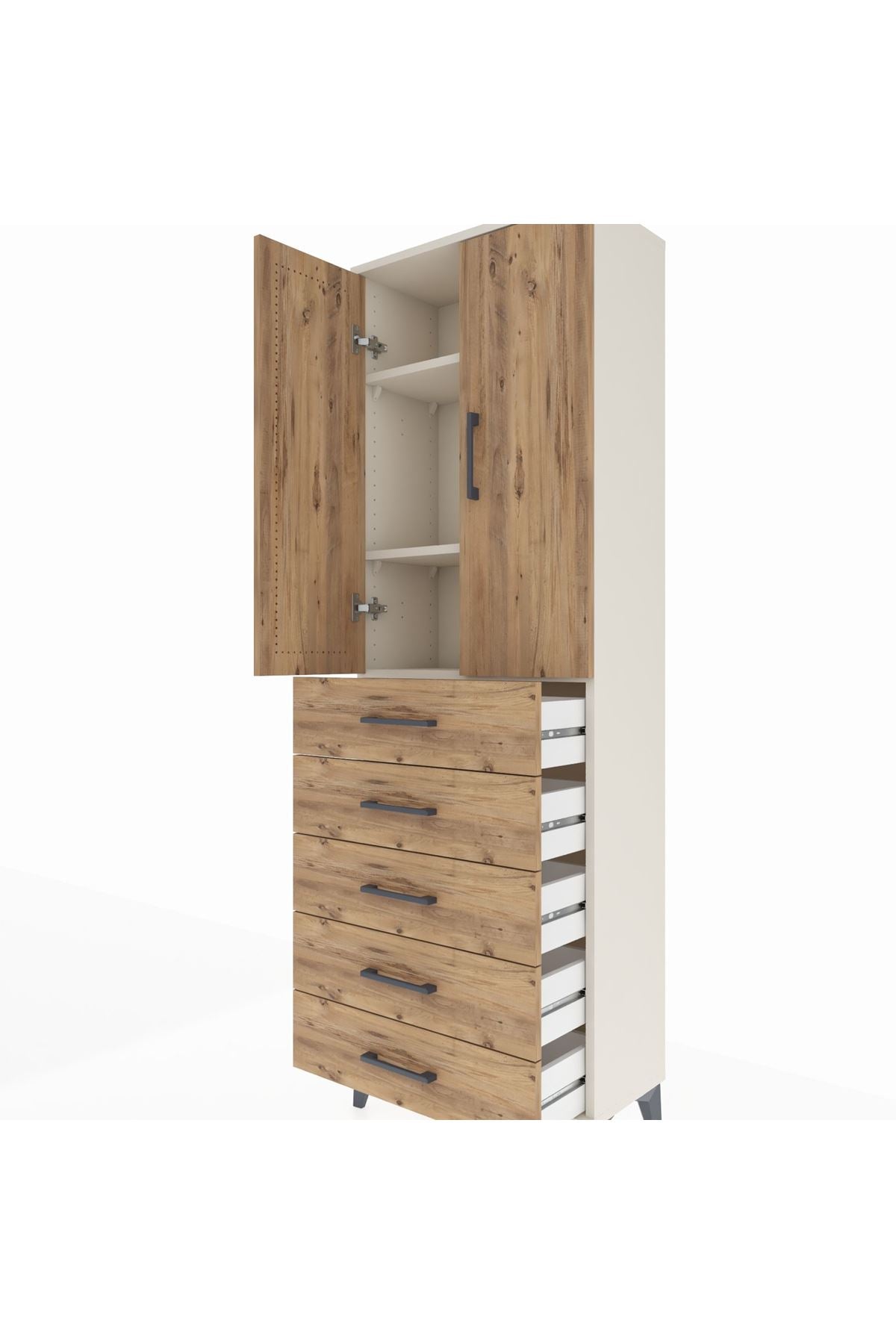 Arges Dolap 3 Raflı 5 Çekmeceli 2 Kapaklı 60x30x182 - S23M004V3A