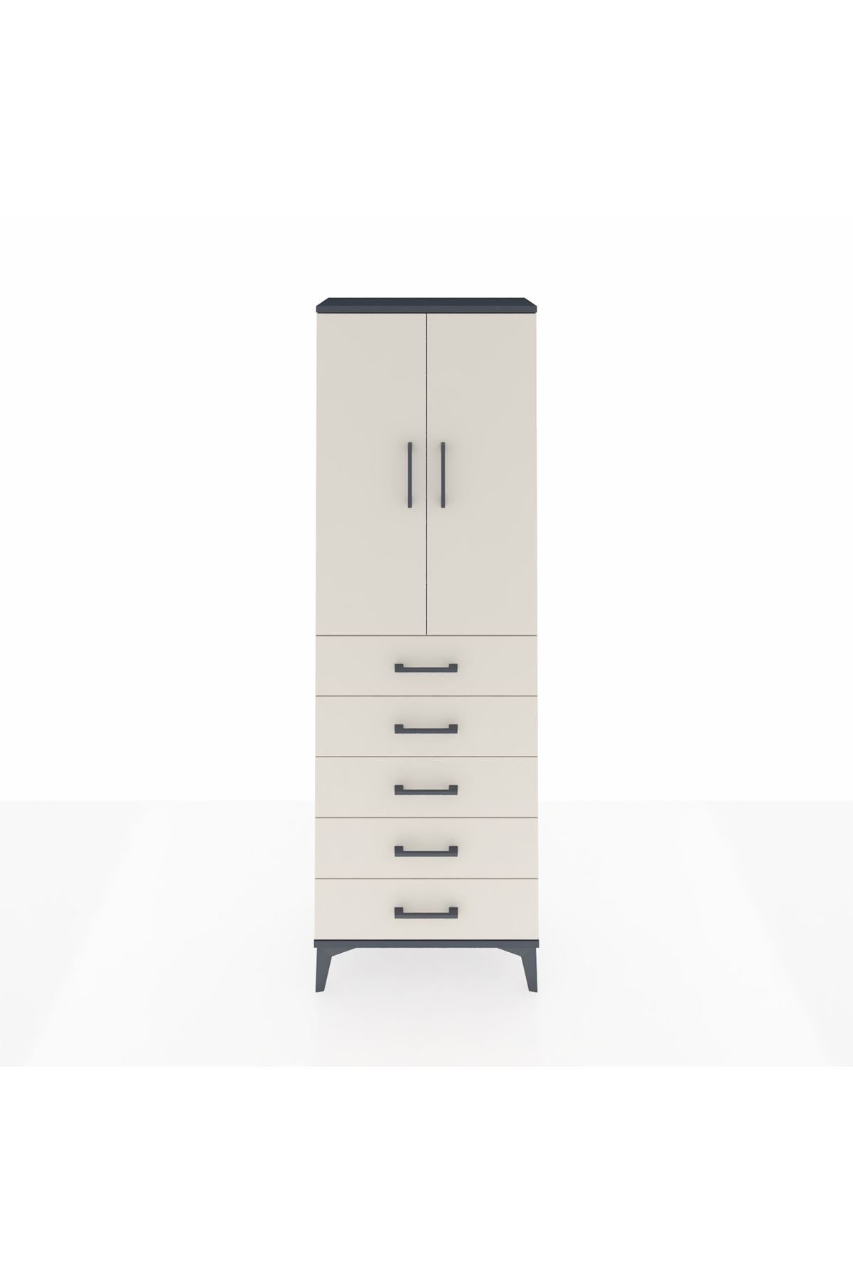 Arges Dolap 3 Raflı 5 Çekmeceli 2 Kapaklı 60x30x182 - S23M004V4A