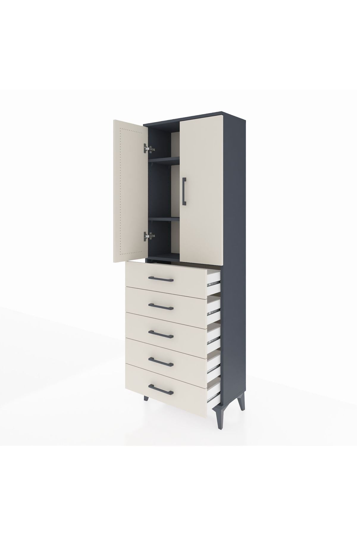 Arges Dolap 3 Raflı 5 Çekmeceli 2 Kapaklı 60x30x182 - S23M004V4A
