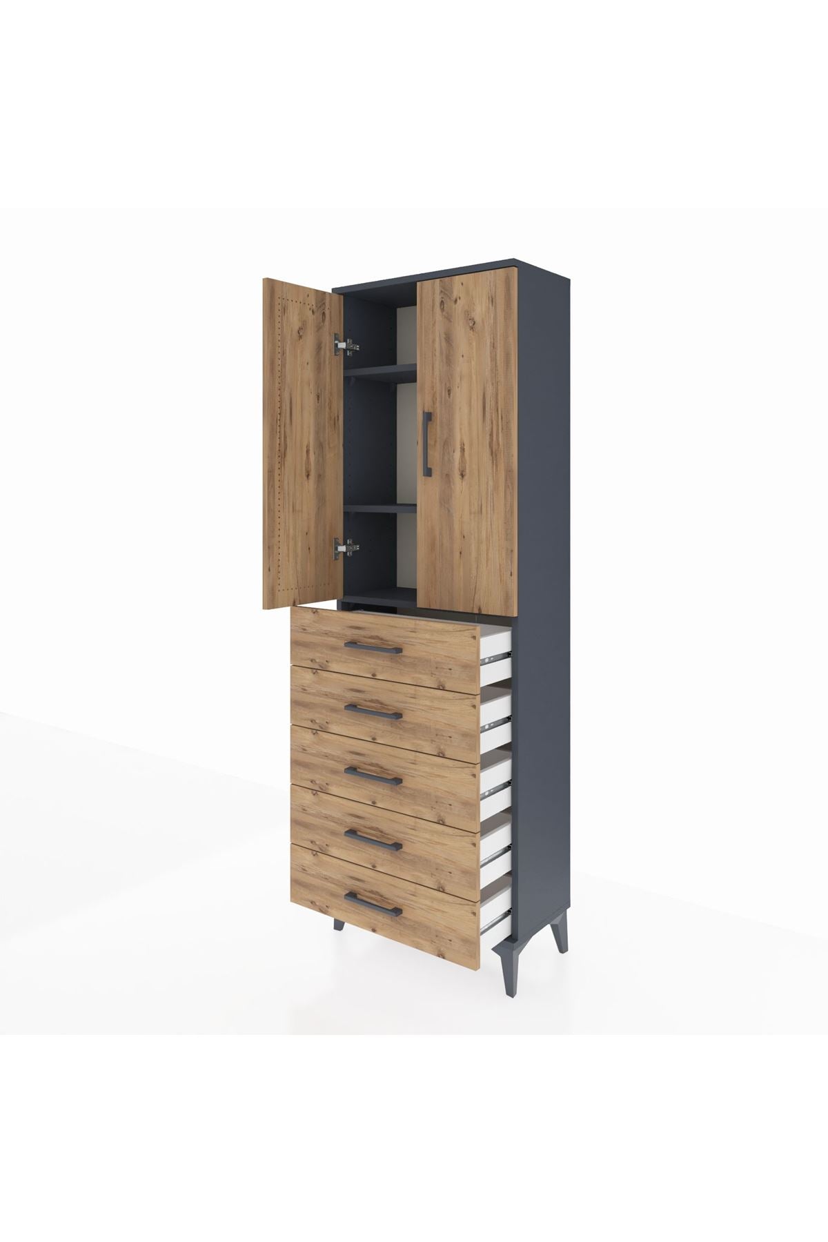 Arges Dolap 3 Raflı 5 Çekmeceli 2 Kapaklı 60x30x182 - S23M004V6A