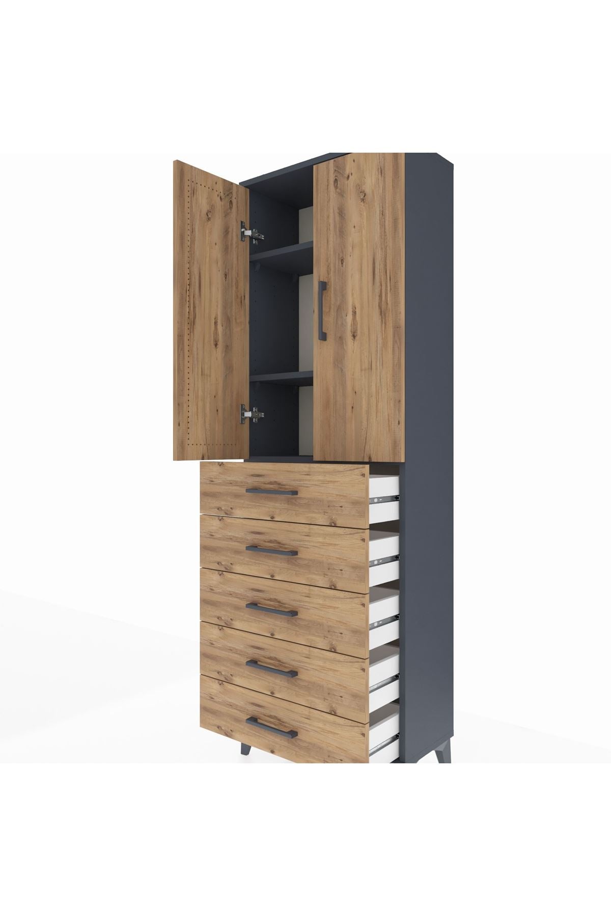 Arges Dolap 3 Raflı 5 Çekmeceli 2 Kapaklı 60x30x182 - S23M004V6A