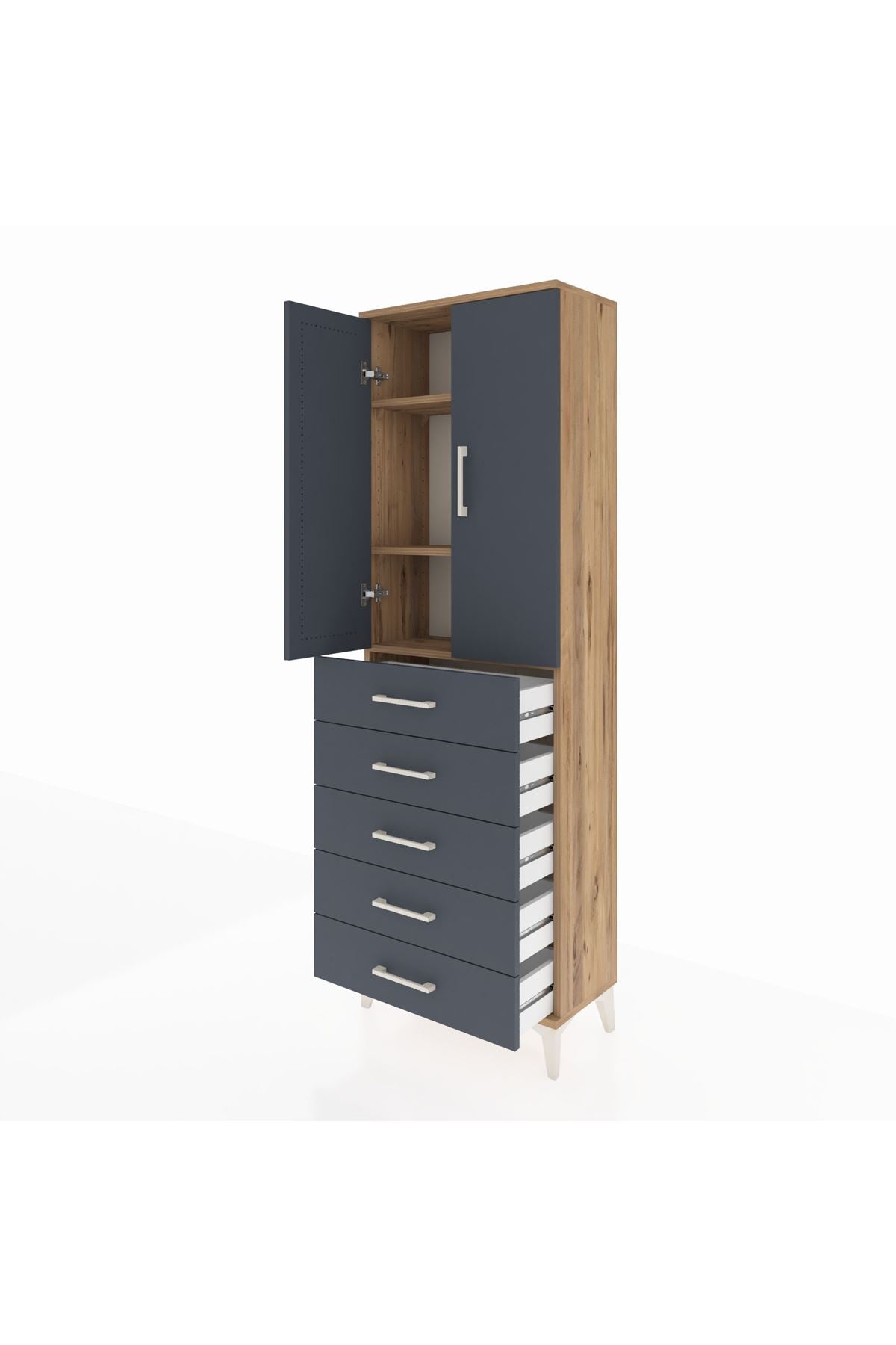 Arges Dolap 3 Raflı 5 Çekmeceli 2 Kapaklı 60x30x182 - S23M004V8A