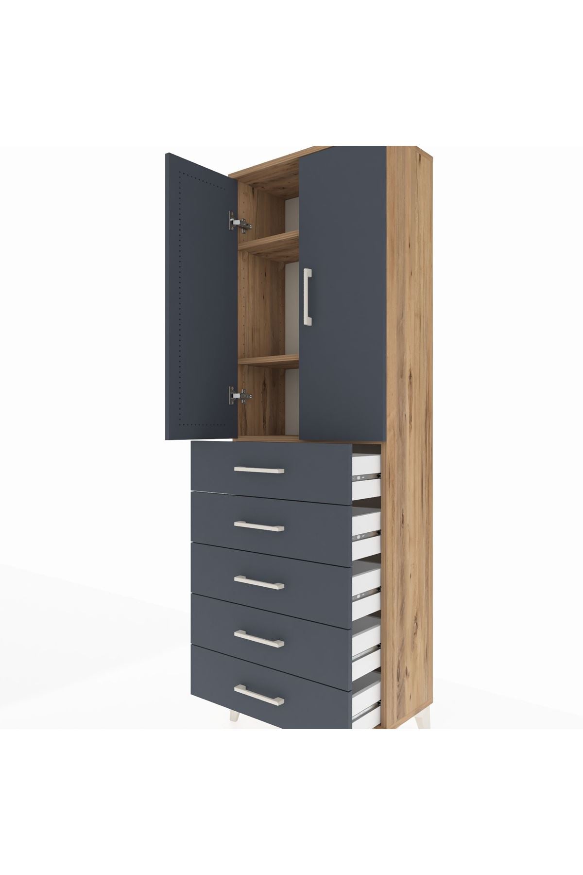Arges Dolap 3 Raflı 5 Çekmeceli 2 Kapaklı 60x30x182 - S23M004V8A