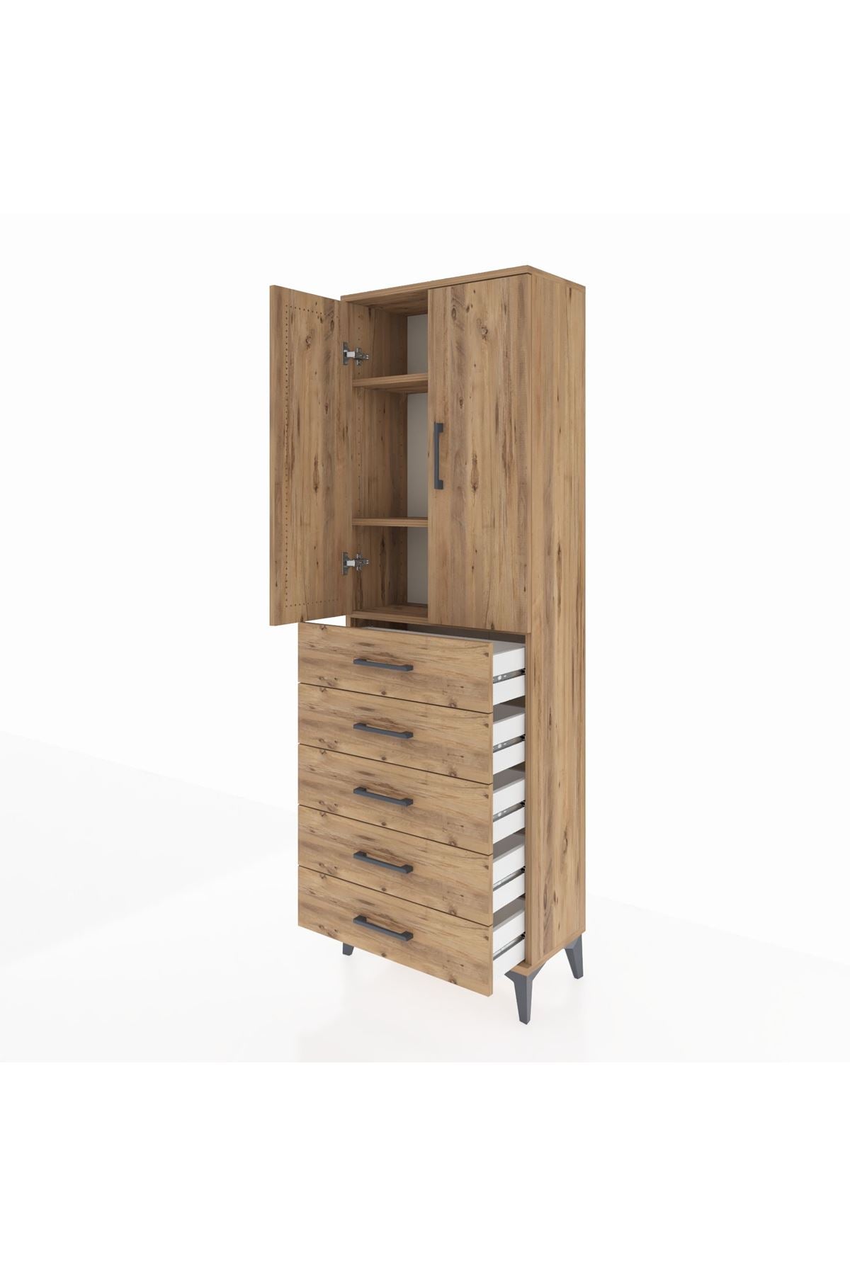 Arges Dolap 3 Raflı 5 Çekmeceli 2 Kapaklı 60x30x182 - S23M004V9A