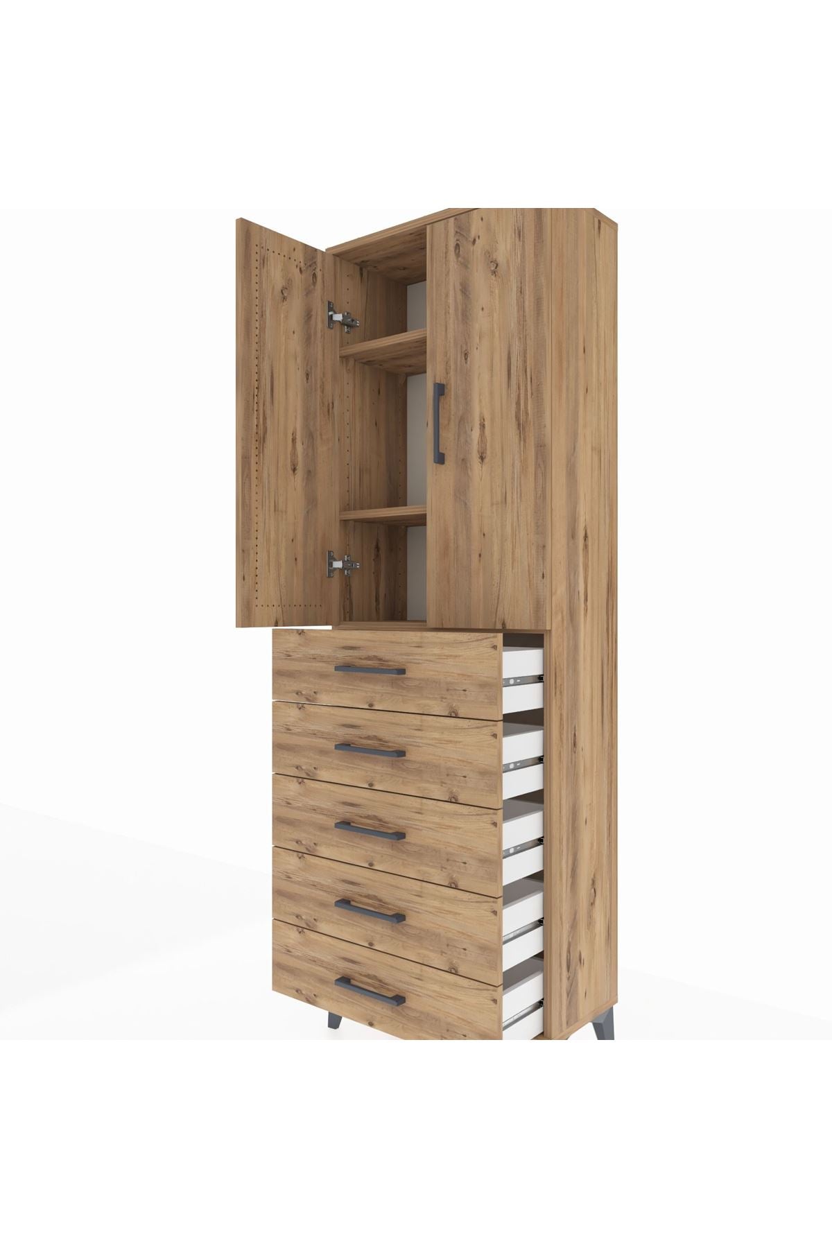 Arges Dolap 3 Raflı 5 Çekmeceli 2 Kapaklı 60x30x182 - S23M004V9A