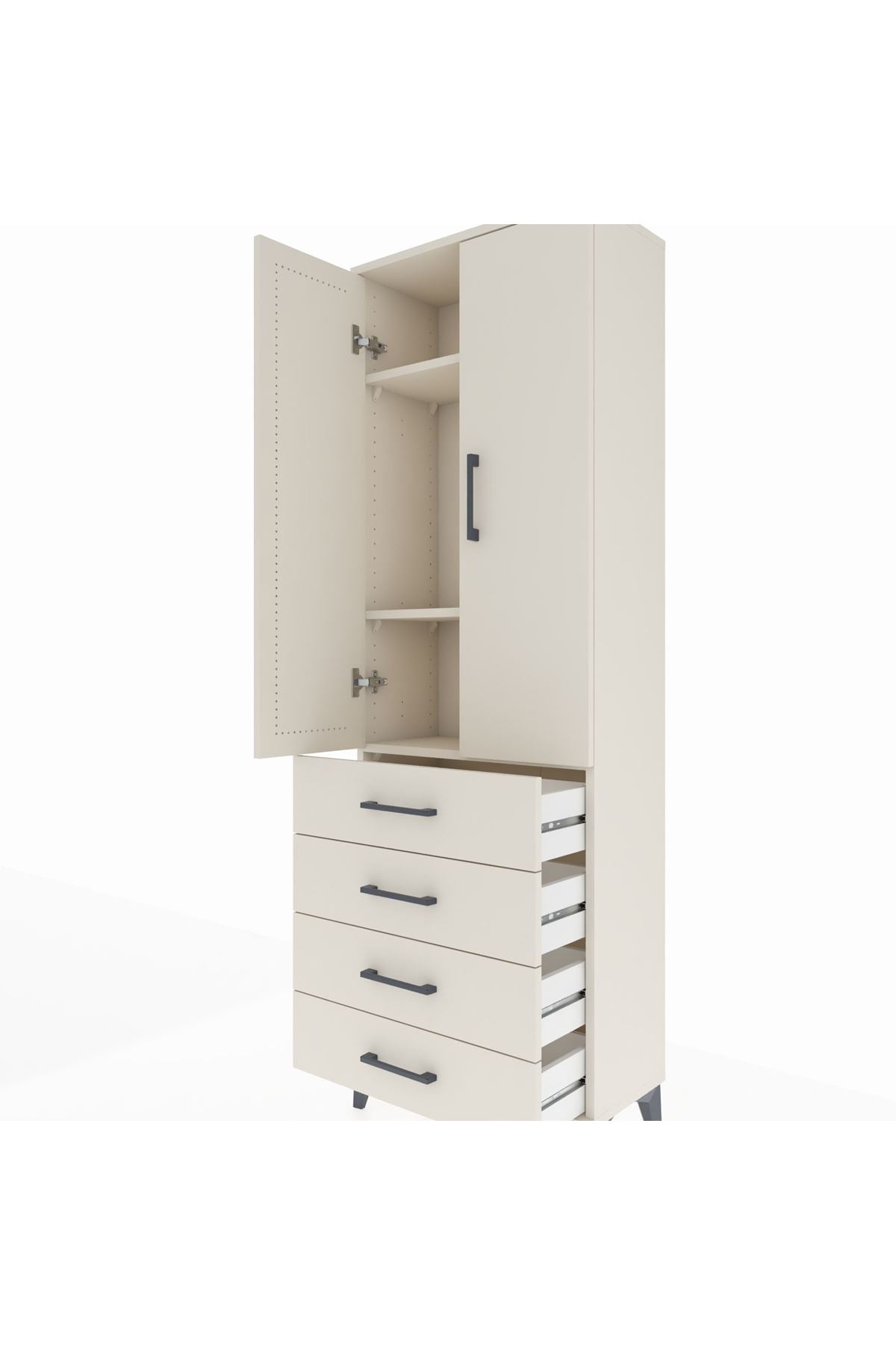 Arges Dolap 3 Raflı 4 Çekmeceli 2 Kapaklı 60x30x182 - S23M005V1A