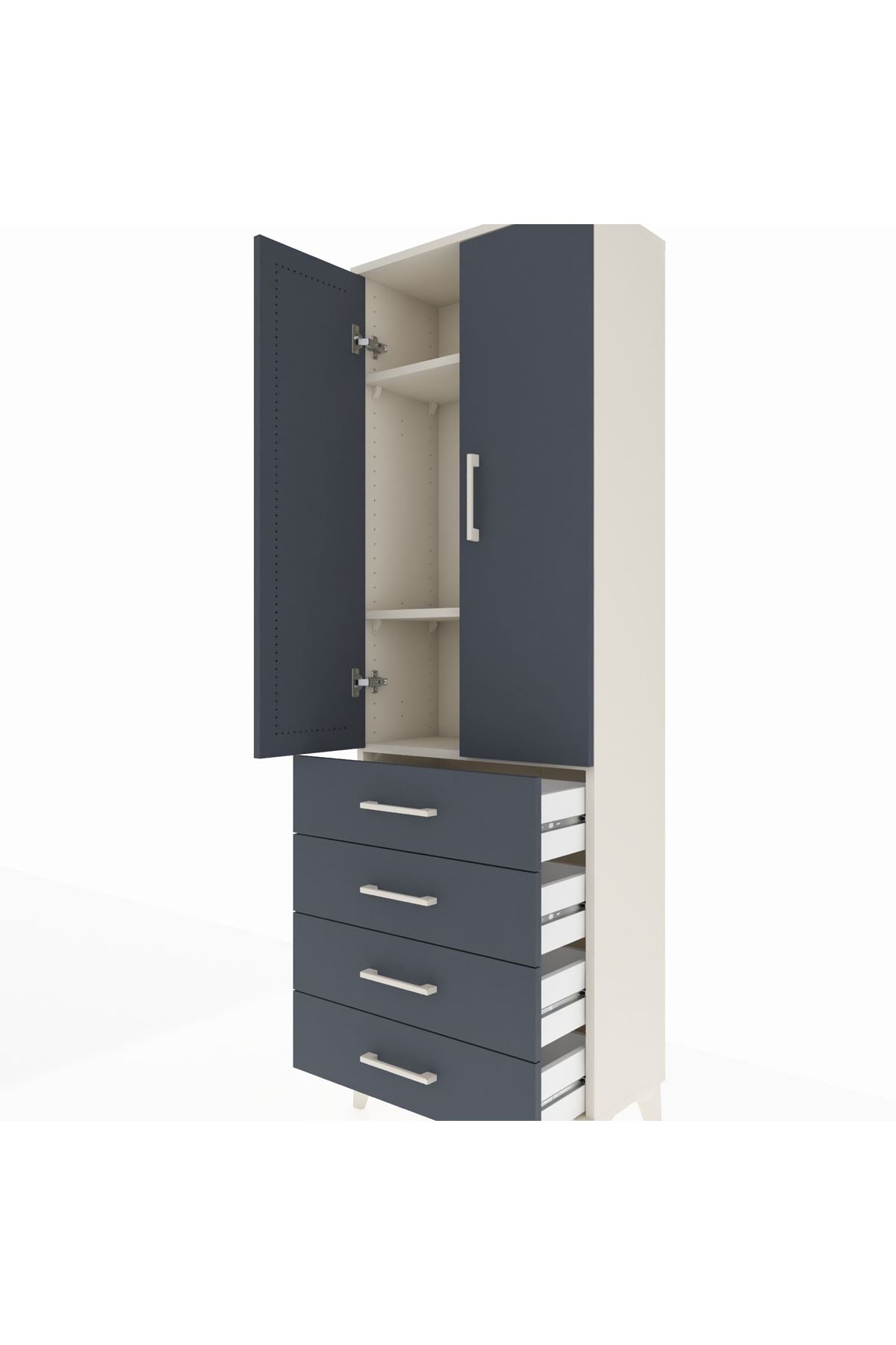 Arges Dolap 3 Raflı 4 Çekmeceli 2 Kapaklı 60x30x182 - S23M005V2A