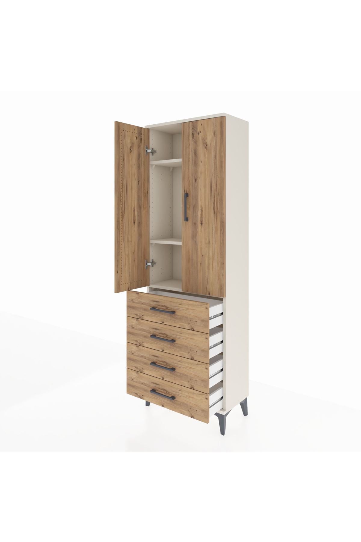 Arges Dolap 3 Raflı 4 Çekmeceli 2 Kapaklı 60x30x182 - S23M005V3A