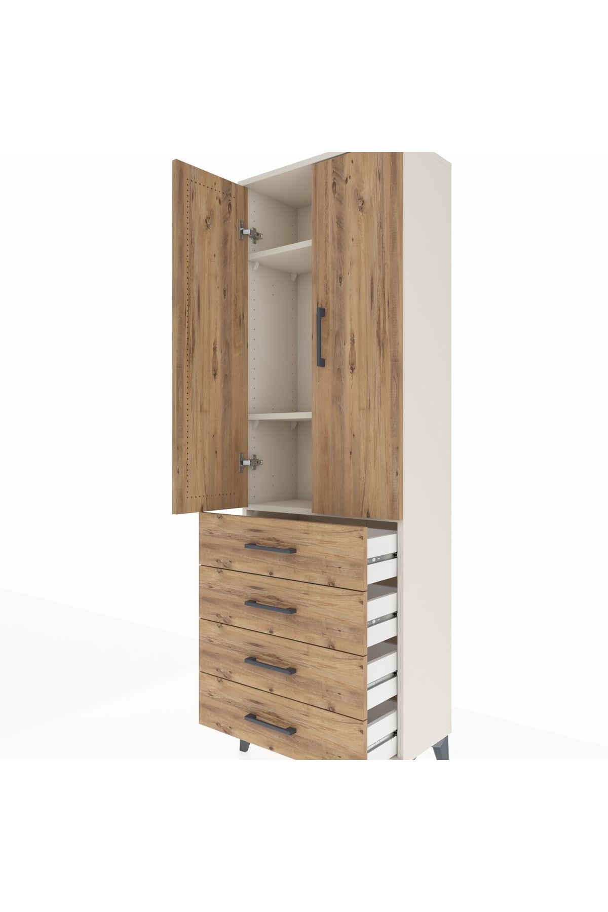 Arges Dolap 3 Raflı 4 Çekmeceli 2 Kapaklı 60x30x182 - S23M005V3A