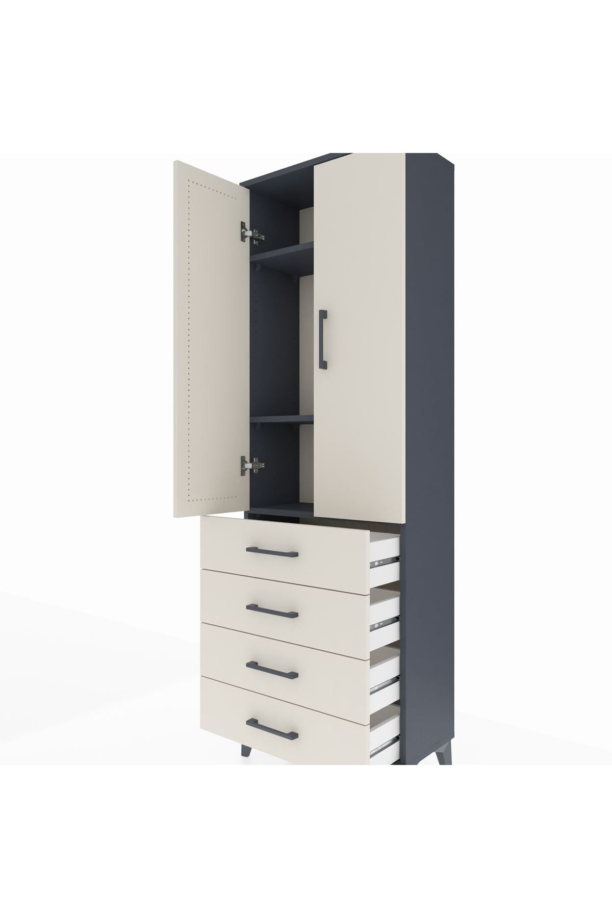 Arges Dolap 3 Raflı 4 Çekmeceli 2 Kapaklı 60x30x182 - S23M005V4A