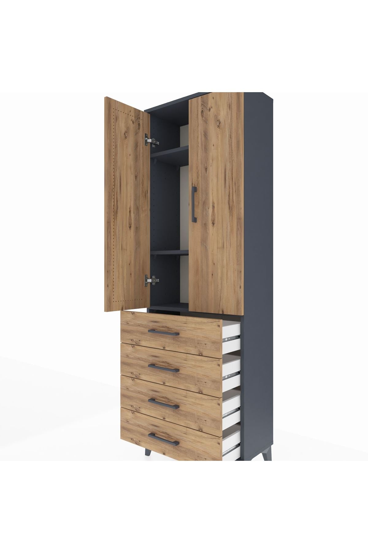 Arges Dolap 3 Raflı 4 Çekmeceli 2 Kapaklı 60x30x182 - S23M005V6A