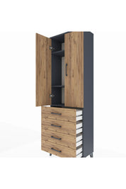 Arges Dolap 3 Raflı 4 Çekmeceli 2 Kapaklı 60x30x182 - S23M005V6A