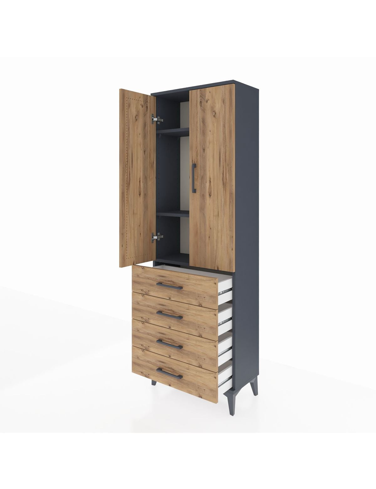 Arges Dolap 3 Raflı 4 Çekmeceli 2 Kapaklı 60x30x182 - S23M005V6A