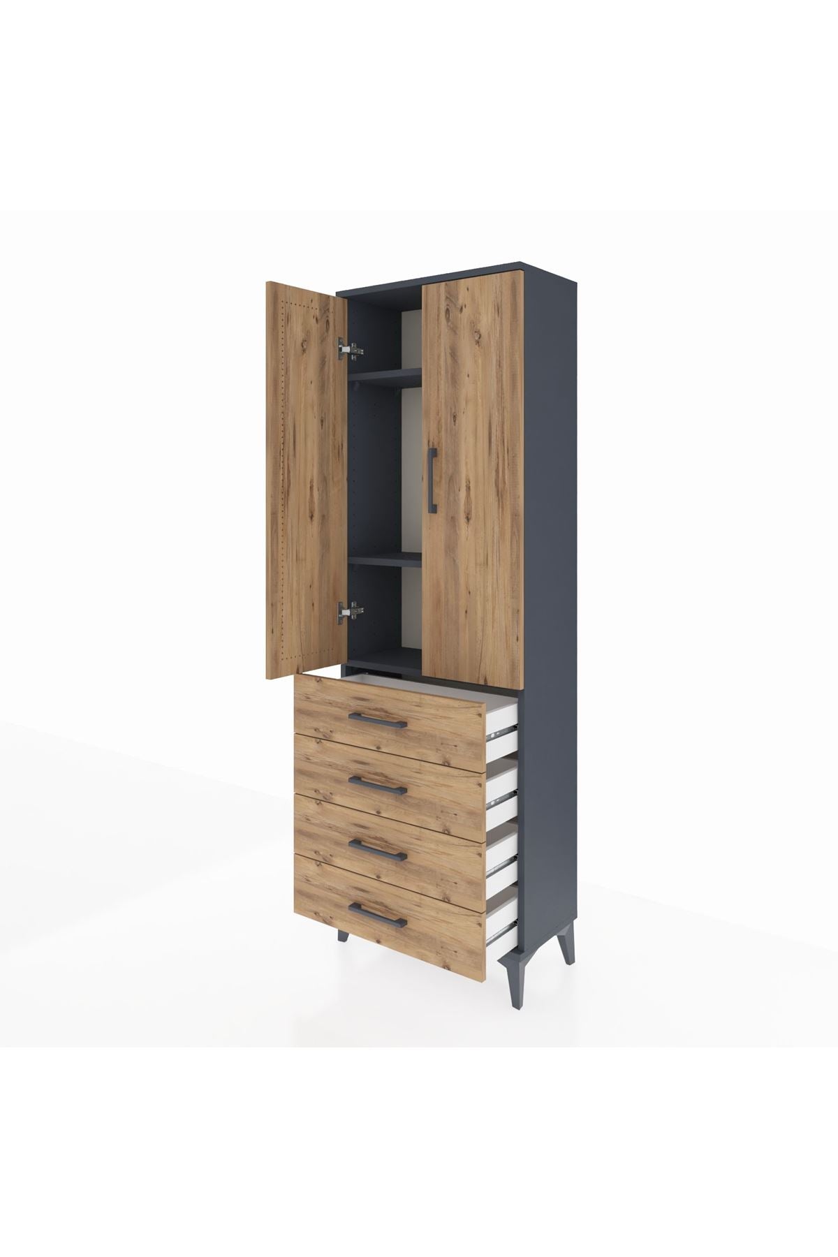 Arges Dolap 3 Raflı 4 Çekmeceli 2 Kapaklı 60x30x182 - S23M005V6A