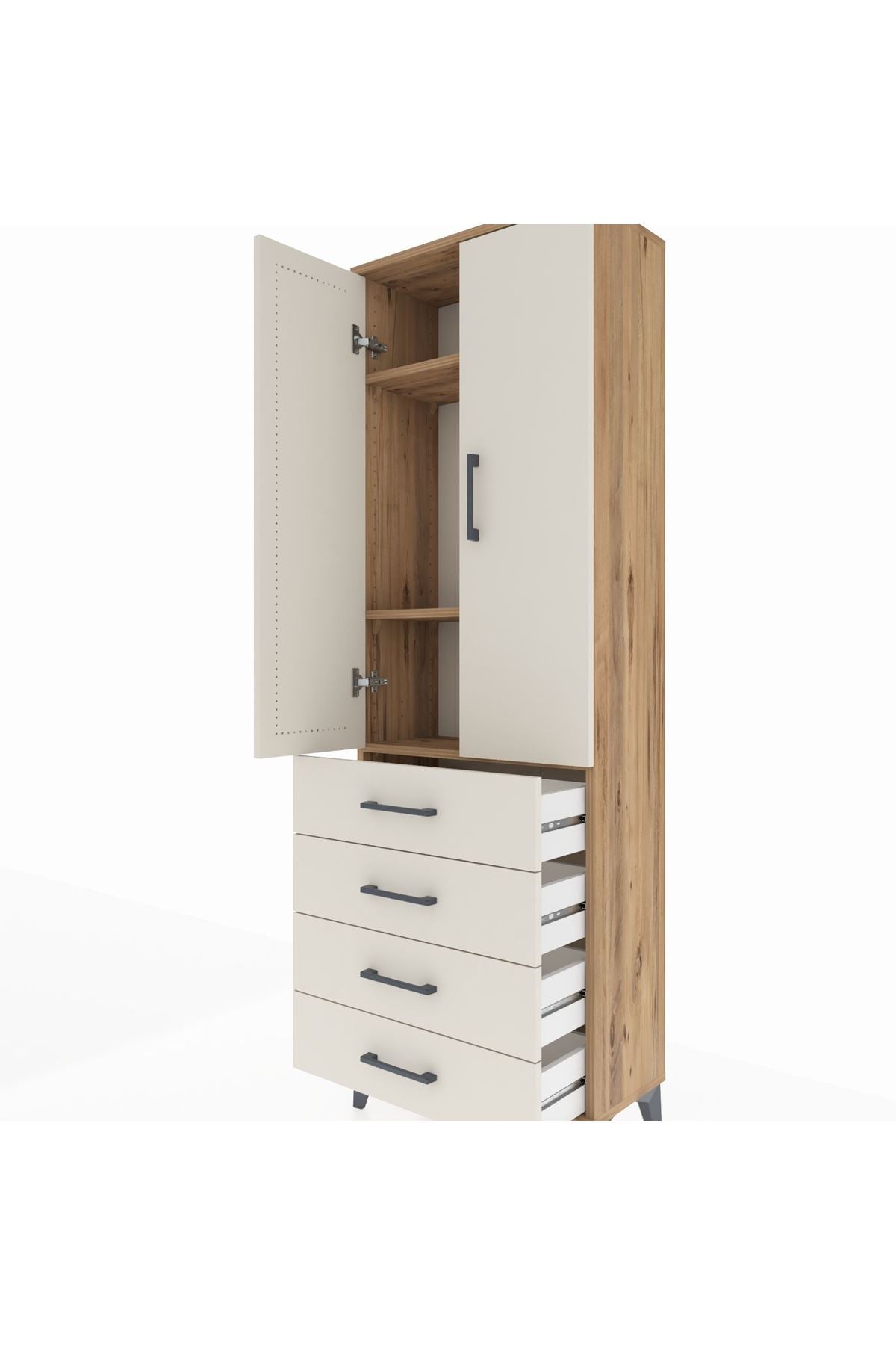 Arges Dolap 3 Raflı 4 Çekmeceli 2 Kapaklı 60x30x182 - S23M005V7A