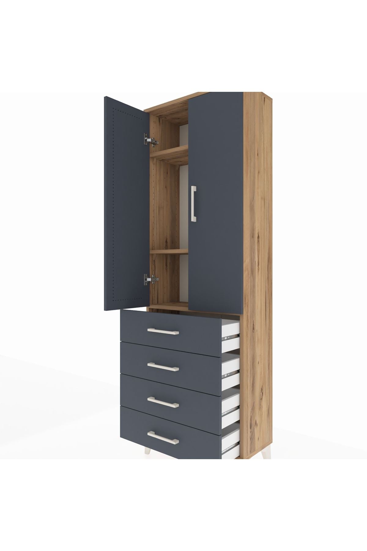 Arges Dolap 3 Raflı 4 Çekmeceli 2 Kapaklı 60x30x182 - S23M005V8A